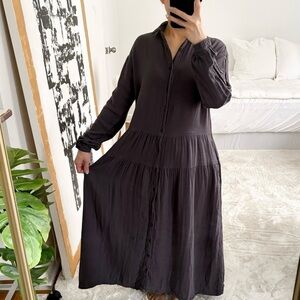 CP SHADES Long Sleeves Button Down Cotton Grey Maxi Dress XS